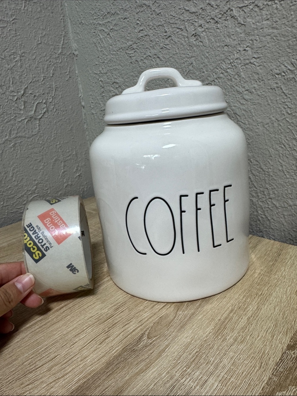 Rae Dunn LARGE White COFFEE Ceramic Storage Canister - USED
